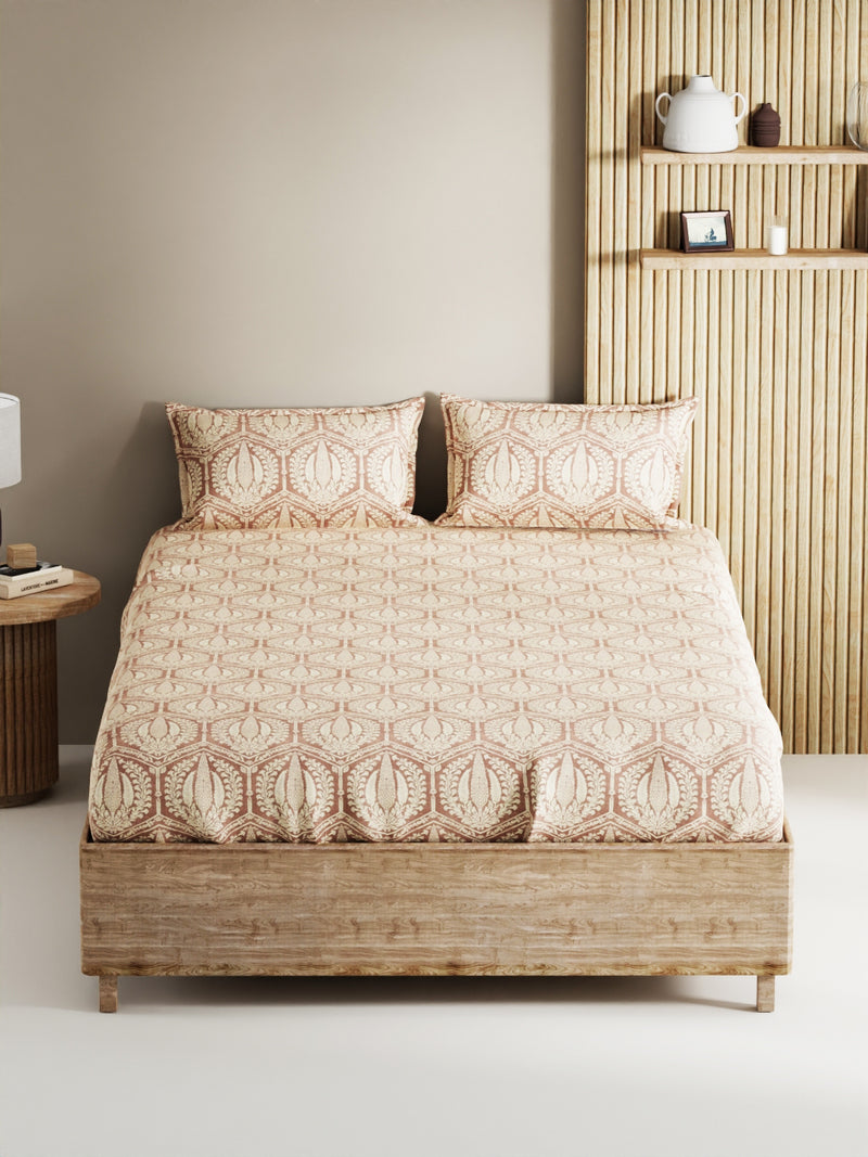 Soft 100% Natural Cotton, King Size Double Bedsheet With 2 Pillow Covers <small> (geometric-rosemauve)</small>