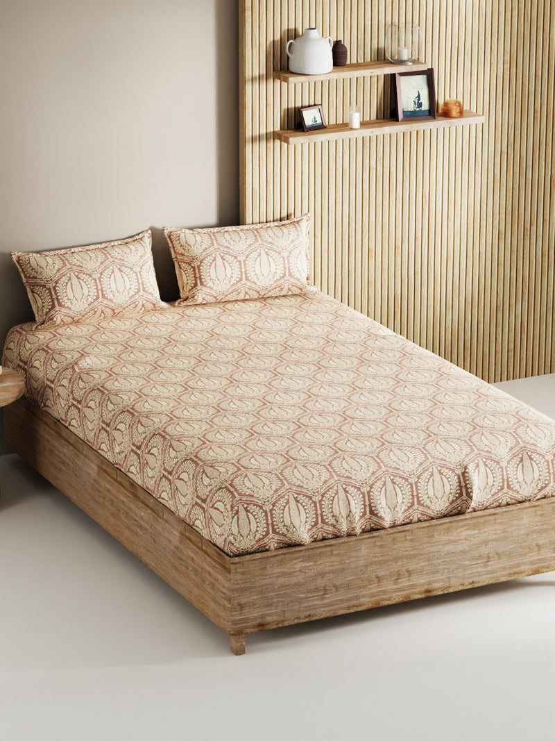 Soft 100% Natural Cotton, King Size Double Bedsheet With 2 Pillow Covers <small> (geometric-rosemauve)</small>