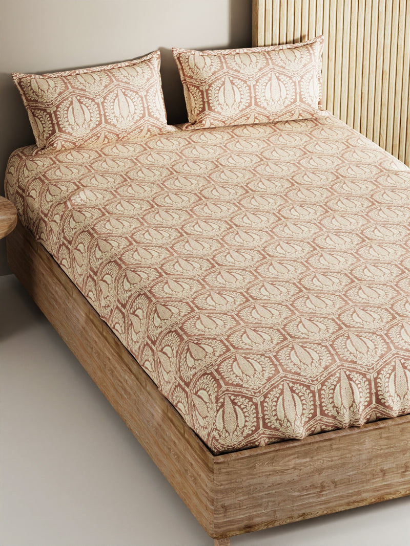 Soft 100% Natural Cotton, King Size Double Bedsheet With 2 Pillow Covers <small> (geometric-rosemauve)</small>