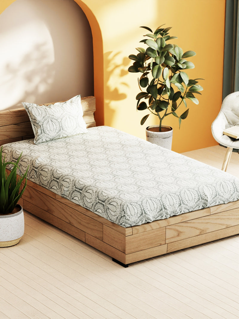 Soft 100% Natural Cotton Single Bedsheet With 1 Pillow Cover <small> (geometric-grey)</small>