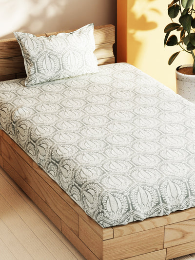 Soft 100% Natural Cotton Single Bedsheet With 1 Pillow Cover <small> (geometric-grey)</small>