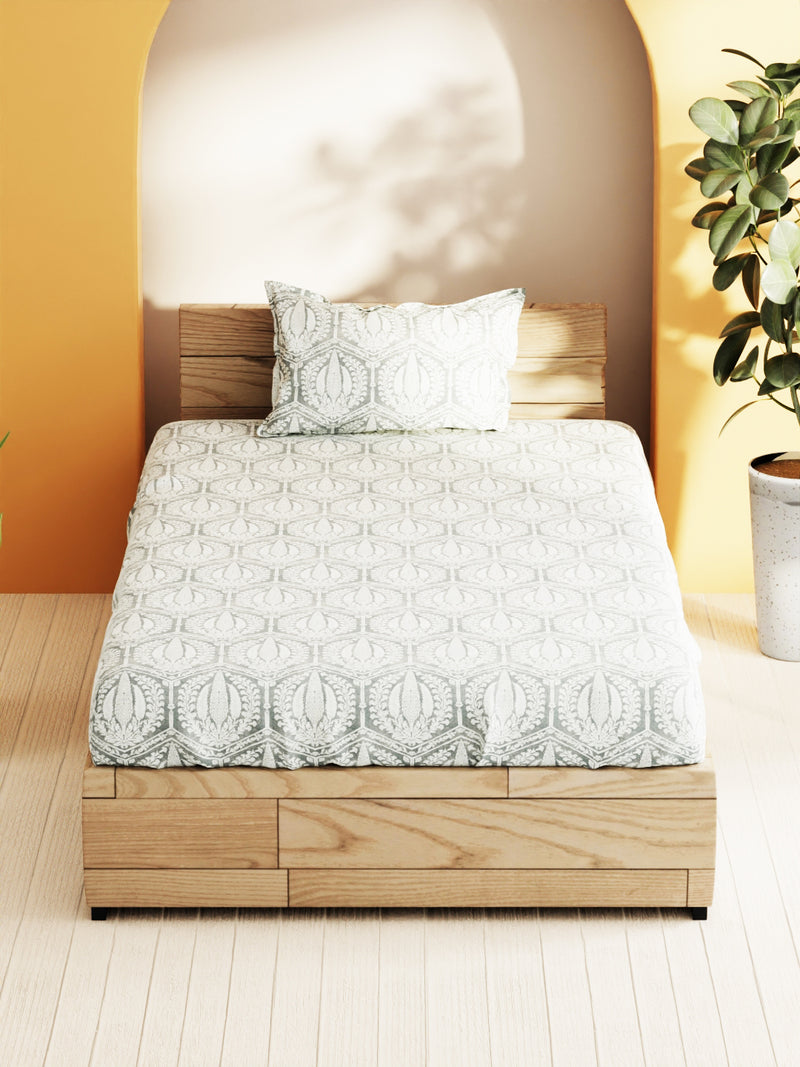 Soft 100% Natural Cotton Single Bedsheet With 1 Pillow Cover <small> (geometric-grey)</small>