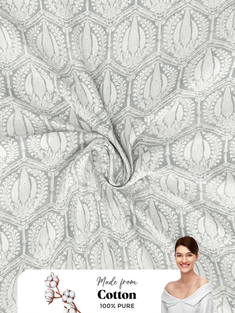 Soft 100% Natural Cotton Single Bedsheet With 1 Pillow Cover <small> (geometric-grey)</small>