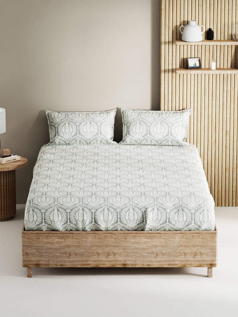Soft 100% Natural Cotton, King Size Double Bedsheet With 2 Pillow Covers <small> (geometric-grey)</small>
