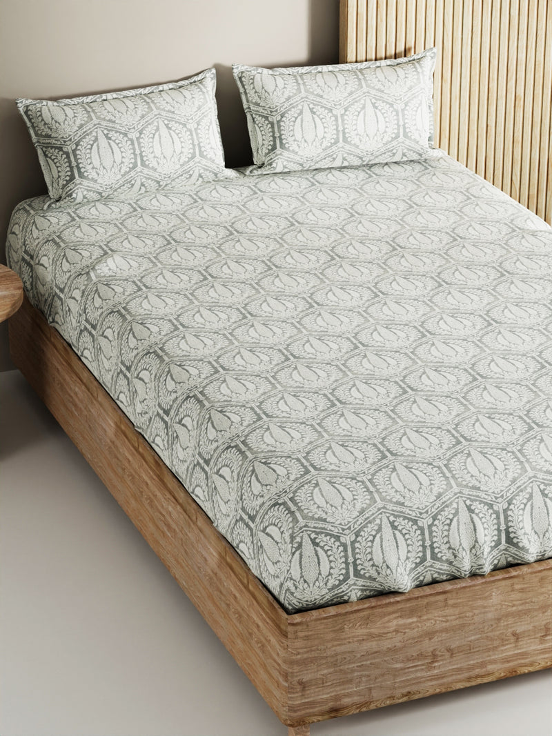 Soft 100% Natural Cotton, King Size Double Bedsheet With 2 Pillow Covers <small> (geometric-grey)</small>