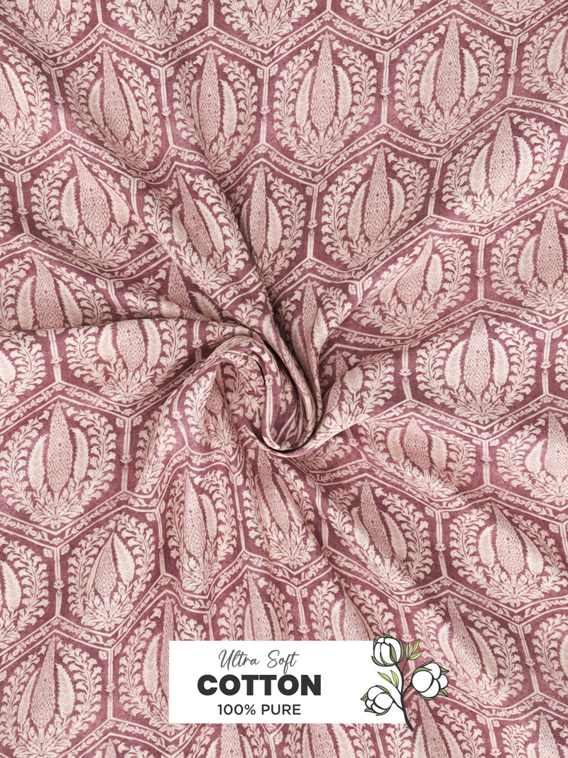 Soft 100% Natural Cotton, King Size Double Bedsheet With 2 Pillow Covers <small> (geometric-wine)</small>