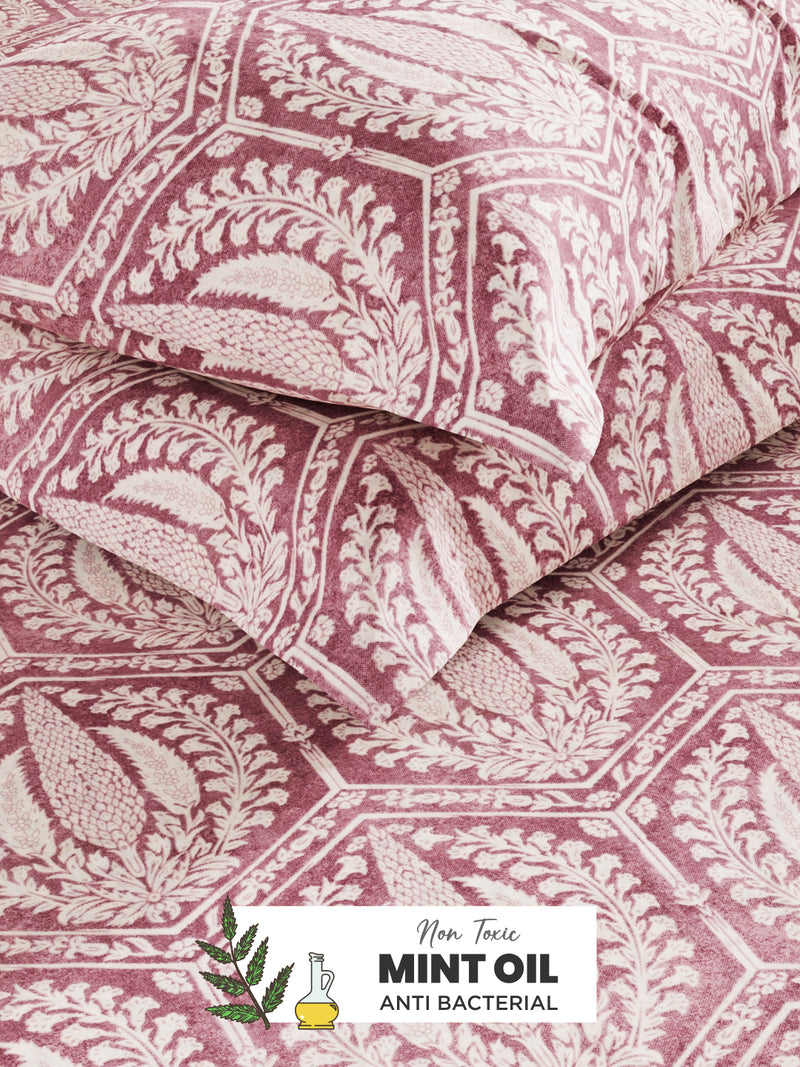 Soft 100% Natural Cotton, King Size Double Bedsheet With 2 Pillow Covers <small> (geometric-wine)</small>