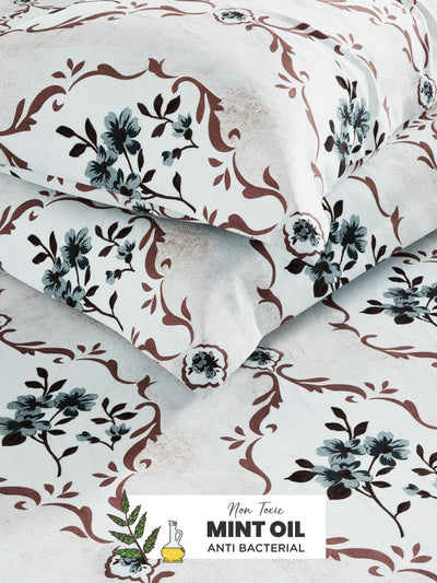 Soft 100% Natural Cotton, King Size Double Bedsheet With 2 Pillow Covers <small> (floral-white/brown)</small>