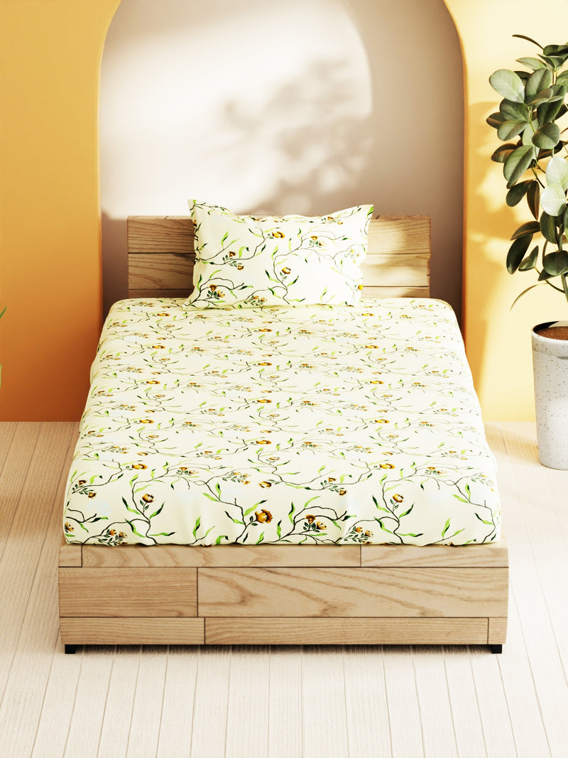 Soft 100% Natural Cotton Single Bedsheet With 1 Pillow Cover <small> (floral-lt.yellow)</small>