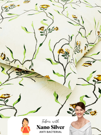 Soft 100% Natural Cotton Single Bedsheet With 1 Pillow Cover <small> (floral-lt.yellow)</small>