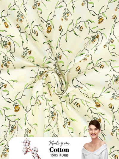 Soft 100% Natural Cotton Single Bedsheet With 1 Pillow Cover <small> (floral-lt.yellow)</small>