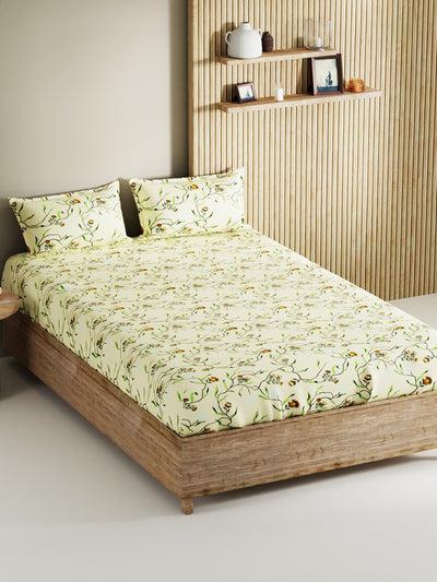 Soft 100% Natural Cotton, King Size Double Bedsheet With 2 Pillow Covers <small> (floral-lt.yellow)</small>