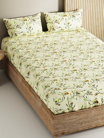 Soft 100% Natural Cotton, King Size Double Bedsheet With 2 Pillow Covers <small> (floral-lt.yellow)</small>