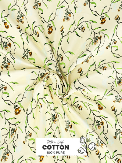 Soft 100% Natural Cotton, King Size Double Bedsheet With 2 Pillow Covers <small> (floral-lt.yellow)</small>