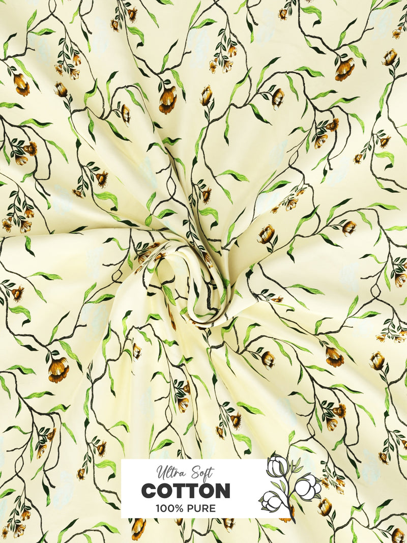 Soft 100% Natural Cotton, King Size Double Bedsheet With 2 Pillow Covers <small> (floral-lt.yellow)</small>
