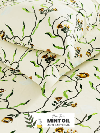 Soft 100% Natural Cotton, King Size Double Bedsheet With 2 Pillow Covers <small> (floral-lt.yellow)</small>