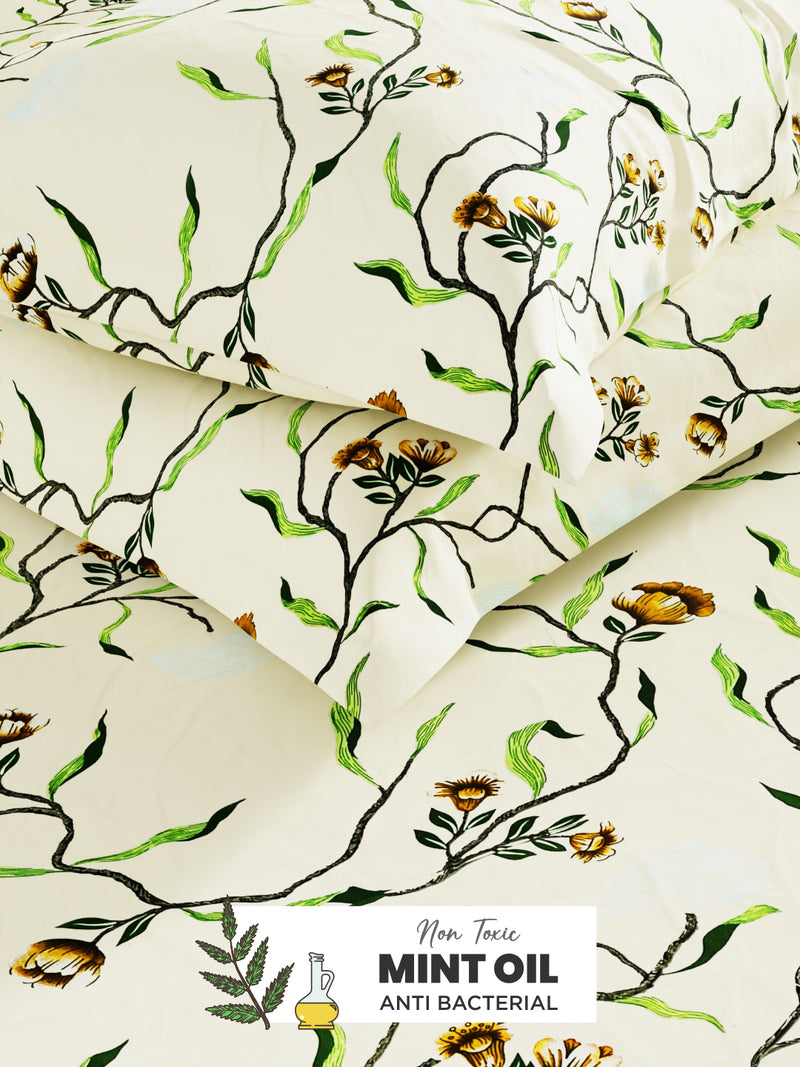 Soft 100% Natural Cotton, King Size Double Bedsheet With 2 Pillow Covers <small> (floral-lt.yellow)</small>