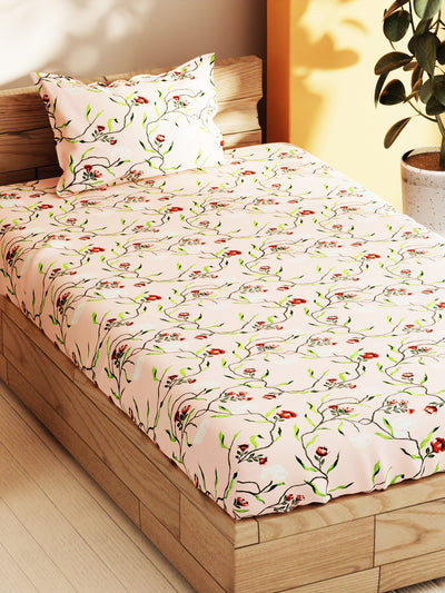 Soft 100% Natural Cotton Single Bedsheet With 1 Pillow Cover <small> (floral-apricot)</small>