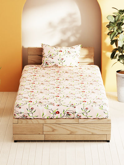 Soft 100% Natural Cotton Single Bedsheet With 1 Pillow Cover <small> (floral-apricot)</small>
