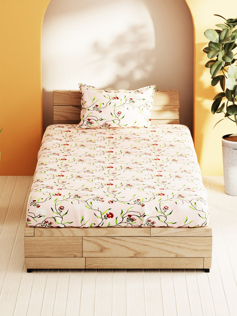 Soft 100% Natural Cotton Single Bedsheet With 1 Pillow Cover <small> (floral-apricot)</small>
