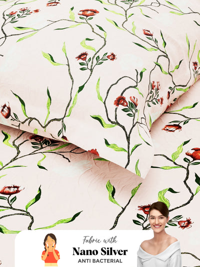 Soft 100% Natural Cotton Single Bedsheet With 1 Pillow Cover <small> (floral-apricot)</small>