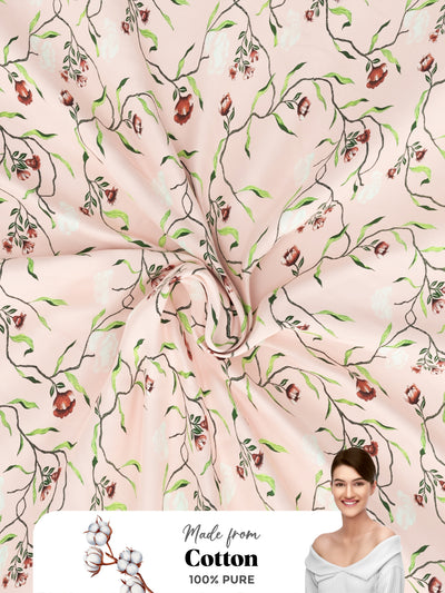 Soft 100% Natural Cotton Single Bedsheet With 1 Pillow Cover <small> (floral-apricot)</small>
