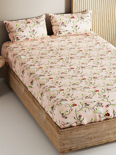 Soft 100% Natural Cotton, King Size Double Bedsheet With 2 Pillow Covers <small> (floral-apricot)</small>