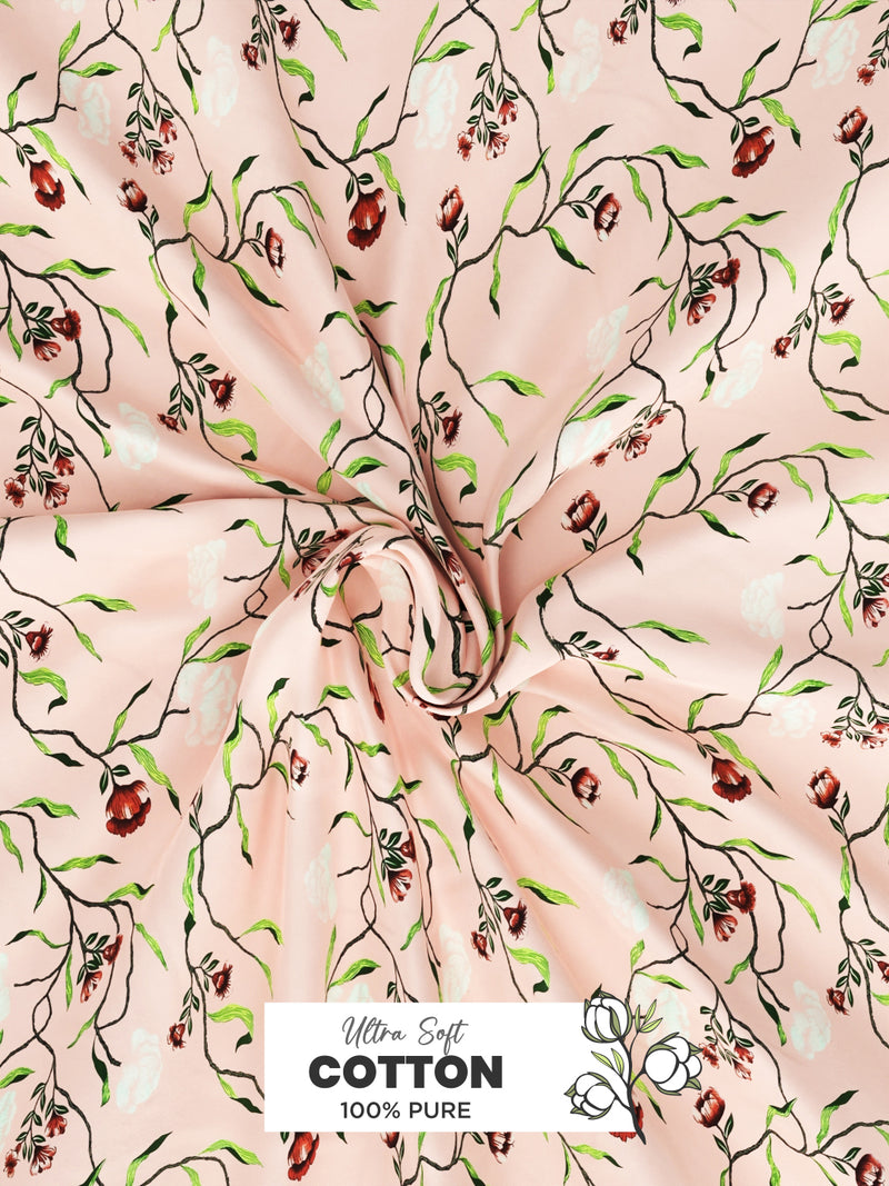 Soft 100% Natural Cotton, King Size Double Bedsheet With 2 Pillow Covers <small> (floral-apricot)</small>