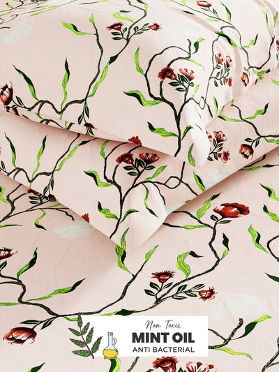 Soft 100% Natural Cotton, King Size Double Bedsheet With 2 Pillow Covers <small> (floral-apricot)</small>