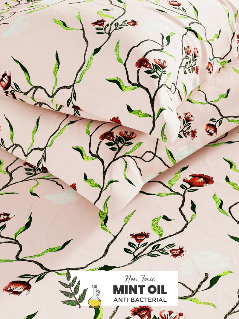 Soft 100% Natural Cotton, King Size Double Bedsheet With 2 Pillow Covers <small> (floral-apricot)</small>