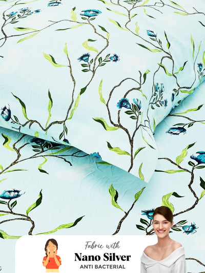 Soft 100% Natural Cotton Single Bedsheet With 1 Pillow Cover <small> (floral-skyblue)</small>