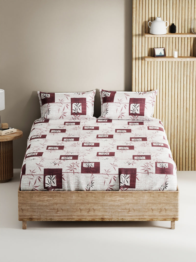 Soft 100% Natural Cotton, King Size Double Bedsheet With 2 Pillow Covers <small> (geometric-plum)</small>