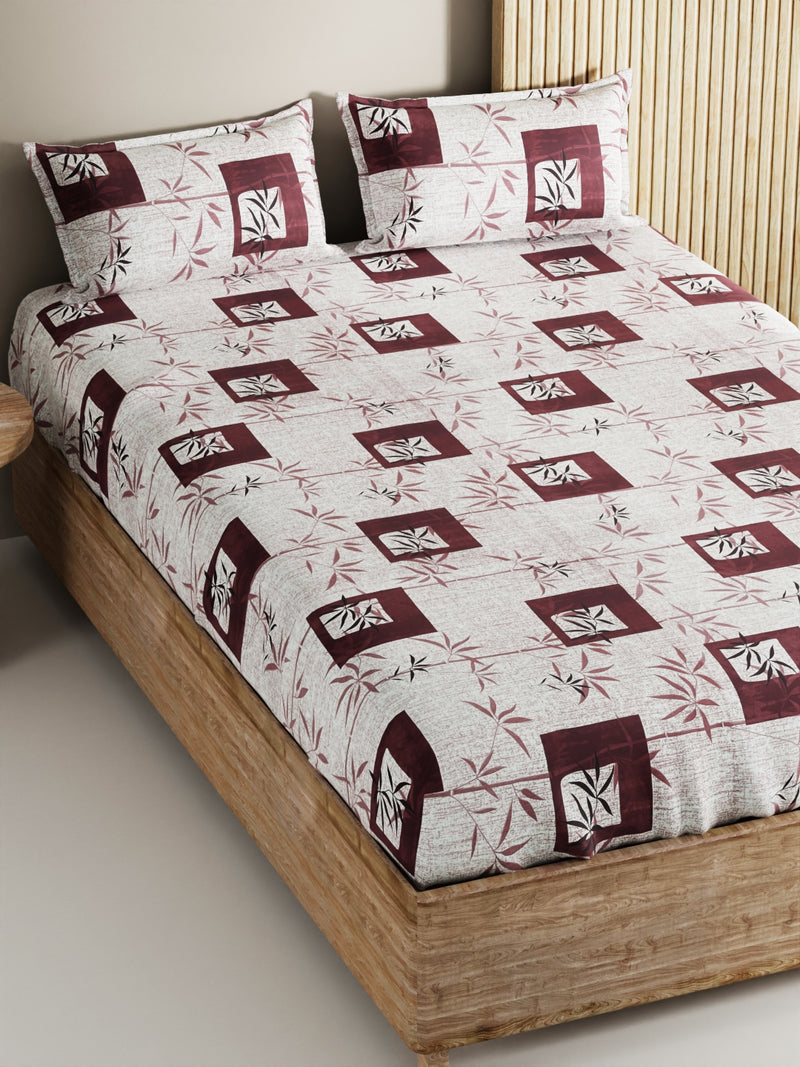 Soft 100% Natural Cotton, King Size Double Bedsheet With 2 Pillow Covers <small> (geometric-plum)</small>