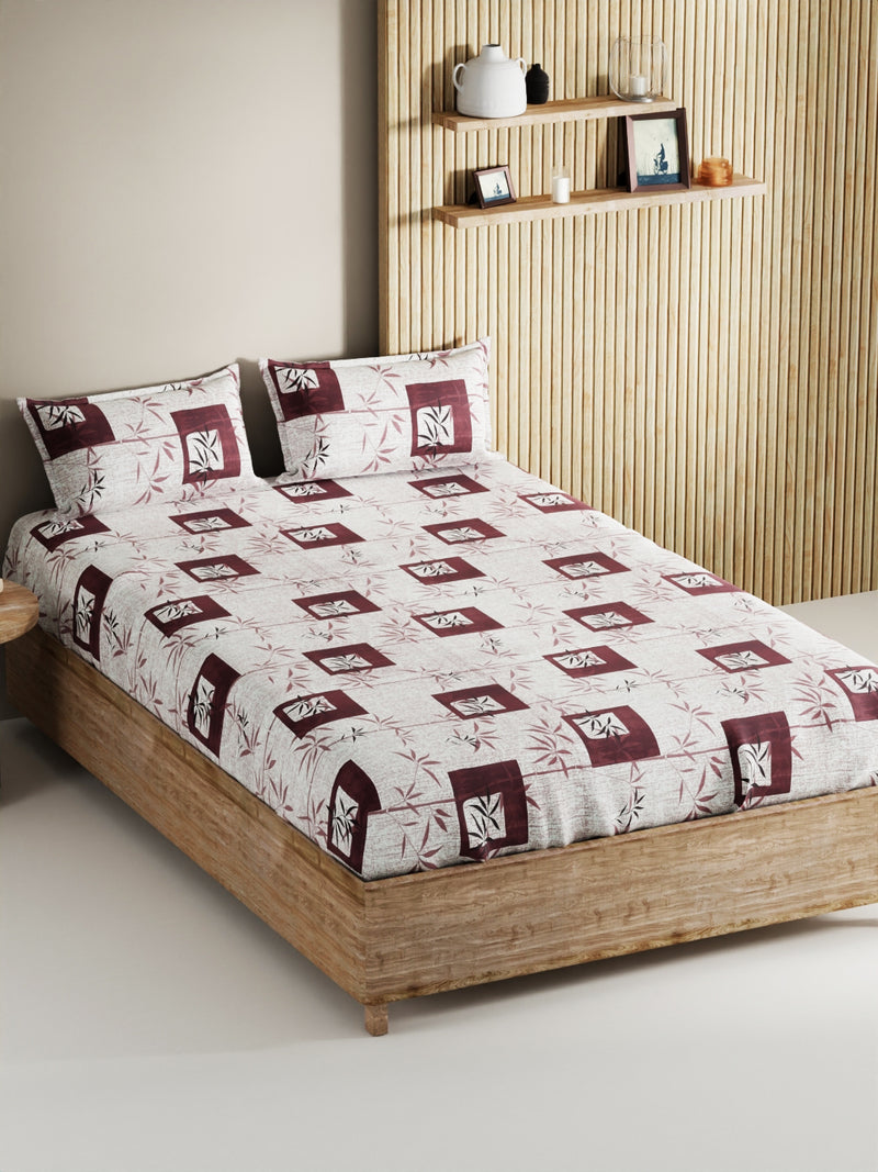 Soft 100% Natural Cotton, King Size Double Bedsheet With 2 Pillow Covers <small> (geometric-plum)</small>