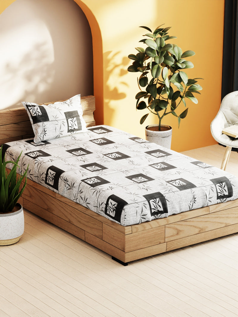 Soft 100% Natural Cotton Single Bedsheet With 1 Pillow Cover <small> (geometric-grey)</small>