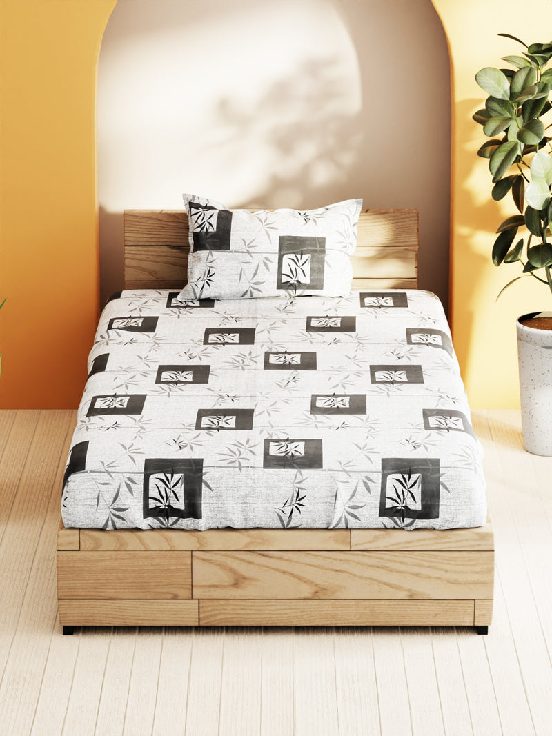 Soft 100% Natural Cotton Single Bedsheet With 1 Pillow Cover <small> (geometric-grey)</small>