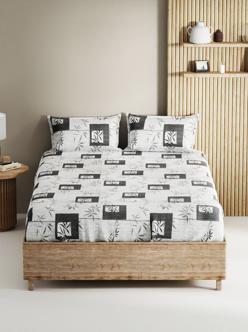 Soft 100% Natural Cotton, King Size Double Bedsheet With 2 Pillow Covers <small> (geometric-grey)</small>