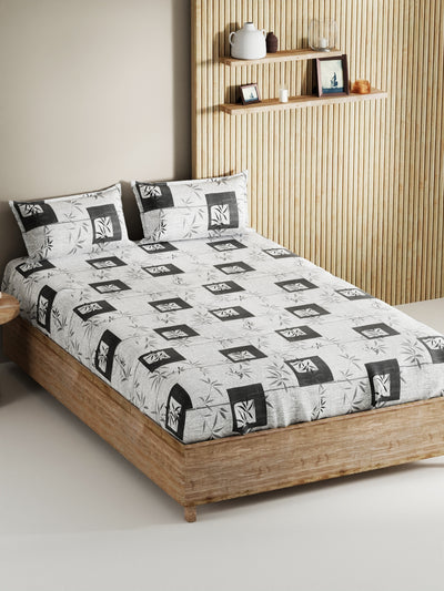 Soft 100% Natural Cotton, King Size Double Bedsheet With 2 Pillow Covers <small> (geometric-grey)</small>