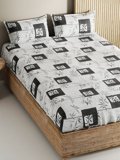 Soft 100% Natural Cotton, King Size Double Bedsheet With 2 Pillow Covers <small> (geometric-grey)</small>