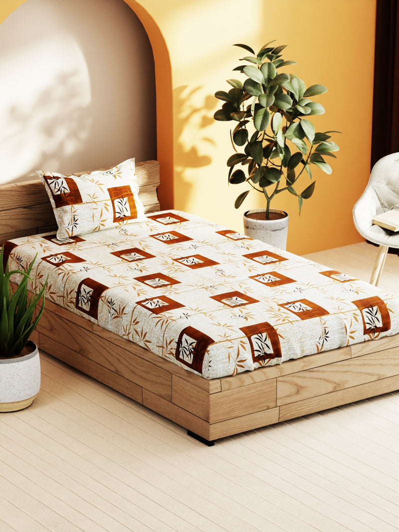 Soft 100% Natural Cotton Single Bedsheet With 1 Pillow Cover <small> (geometric-brown)</small>