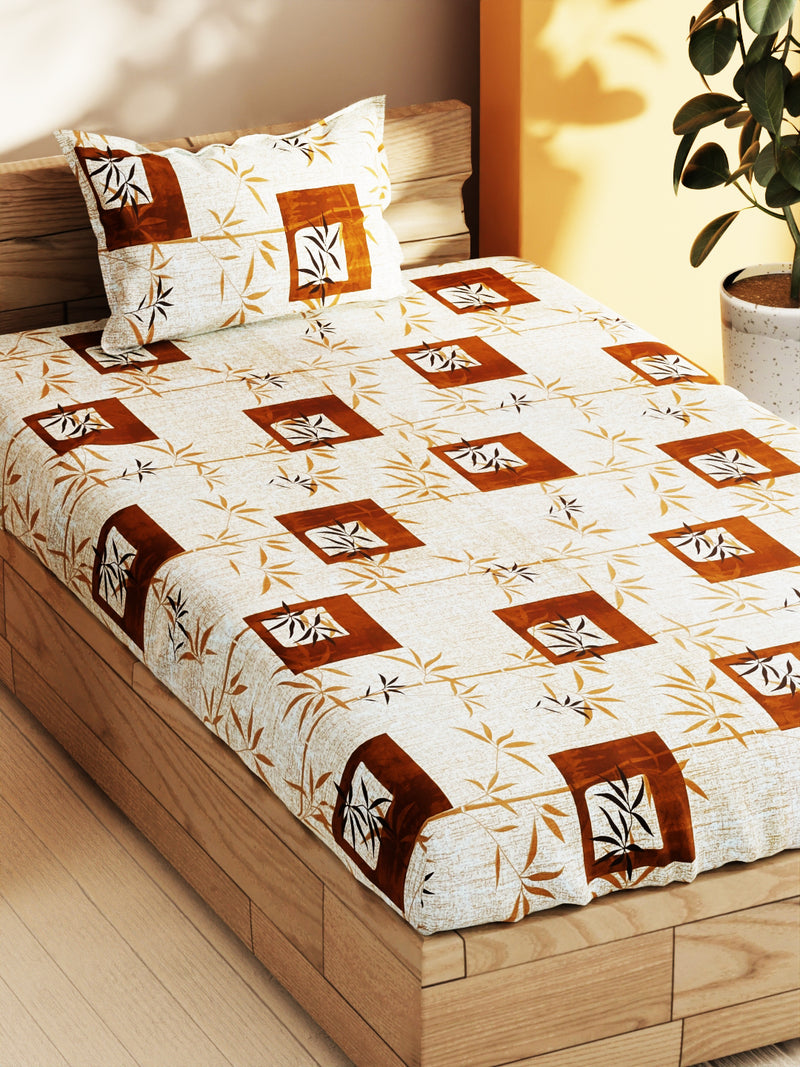 Soft 100% Natural Cotton Single Bedsheet With 1 Pillow Cover <small> (geometric-brown)</small>