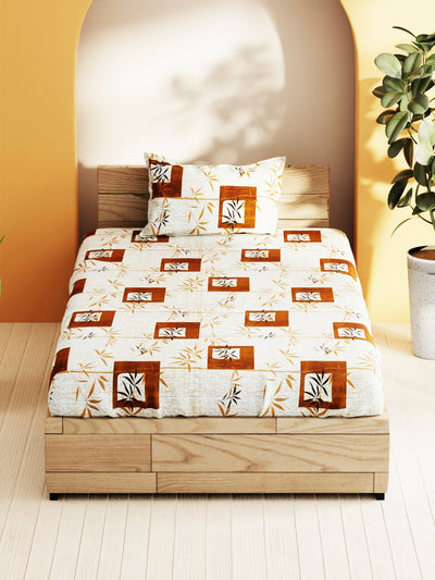Soft 100% Natural Cotton Single Bedsheet With 1 Pillow Cover <small> (geometric-brown)</small>