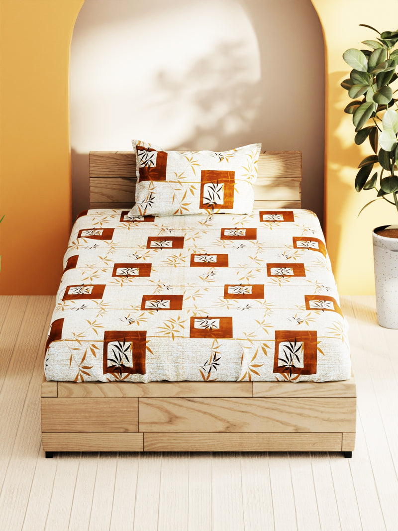 Soft 100% Natural Cotton Single Bedsheet With 1 Pillow Cover <small> (geometric-brown)</small>