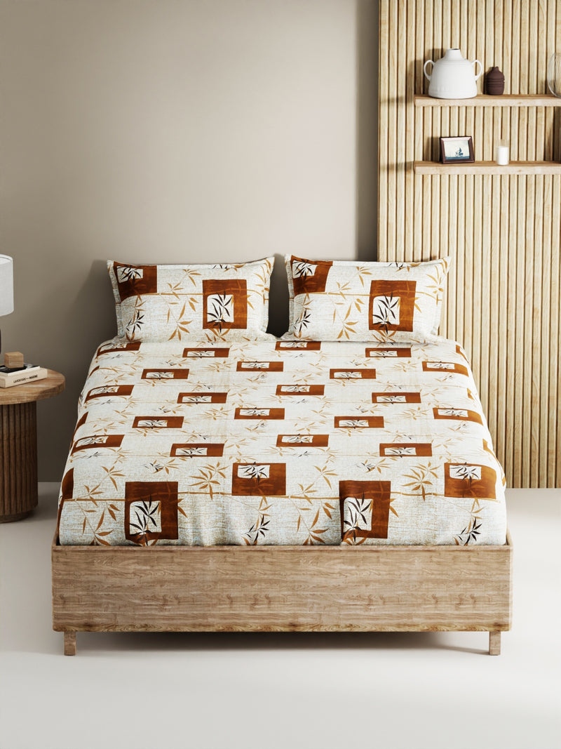 Soft 100% Natural Cotton, King Size Double Bedsheet With 2 Pillow Covers <small> (geometric-brown)</small>