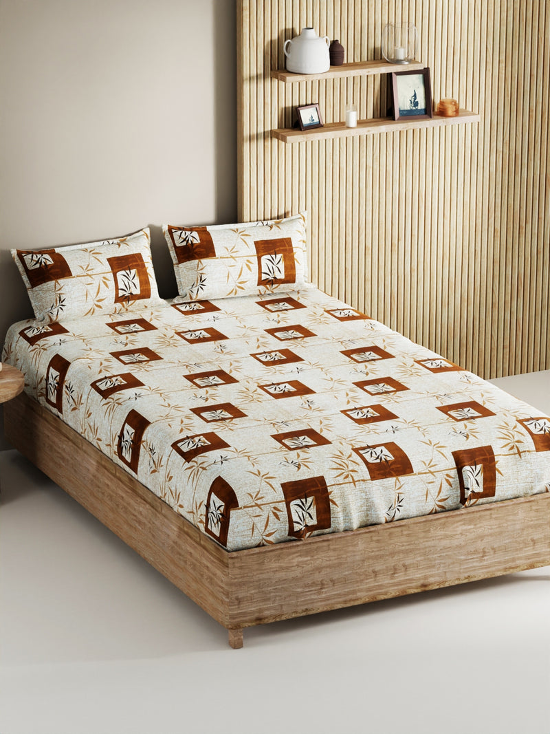 Soft 100% Natural Cotton, King Size Double Bedsheet With 2 Pillow Covers <small> (geometric-brown)</small>