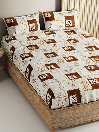 Soft 100% Natural Cotton, King Size Double Bedsheet With 2 Pillow Covers <small> (geometric-brown)</small>
