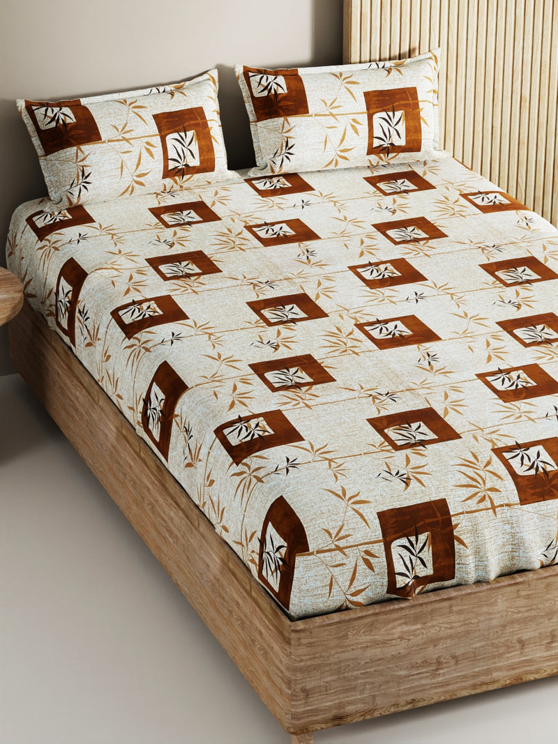 Soft 100% Natural Cotton, King Size Double Bedsheet With 2 Pillow Covers <small> (geometric-brown)</small>