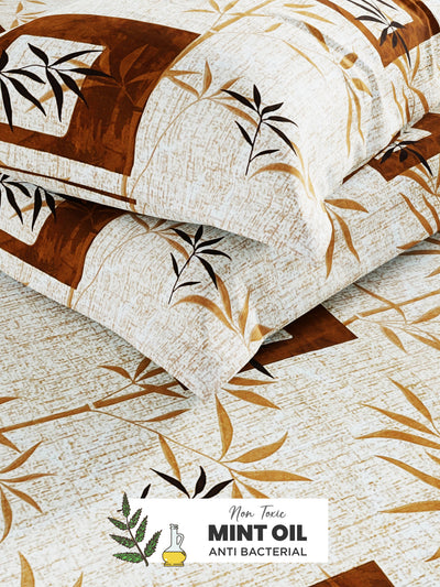 Soft 100% Natural Cotton, King Size Double Bedsheet With 2 Pillow Covers <small> (geometric-brown)</small>
