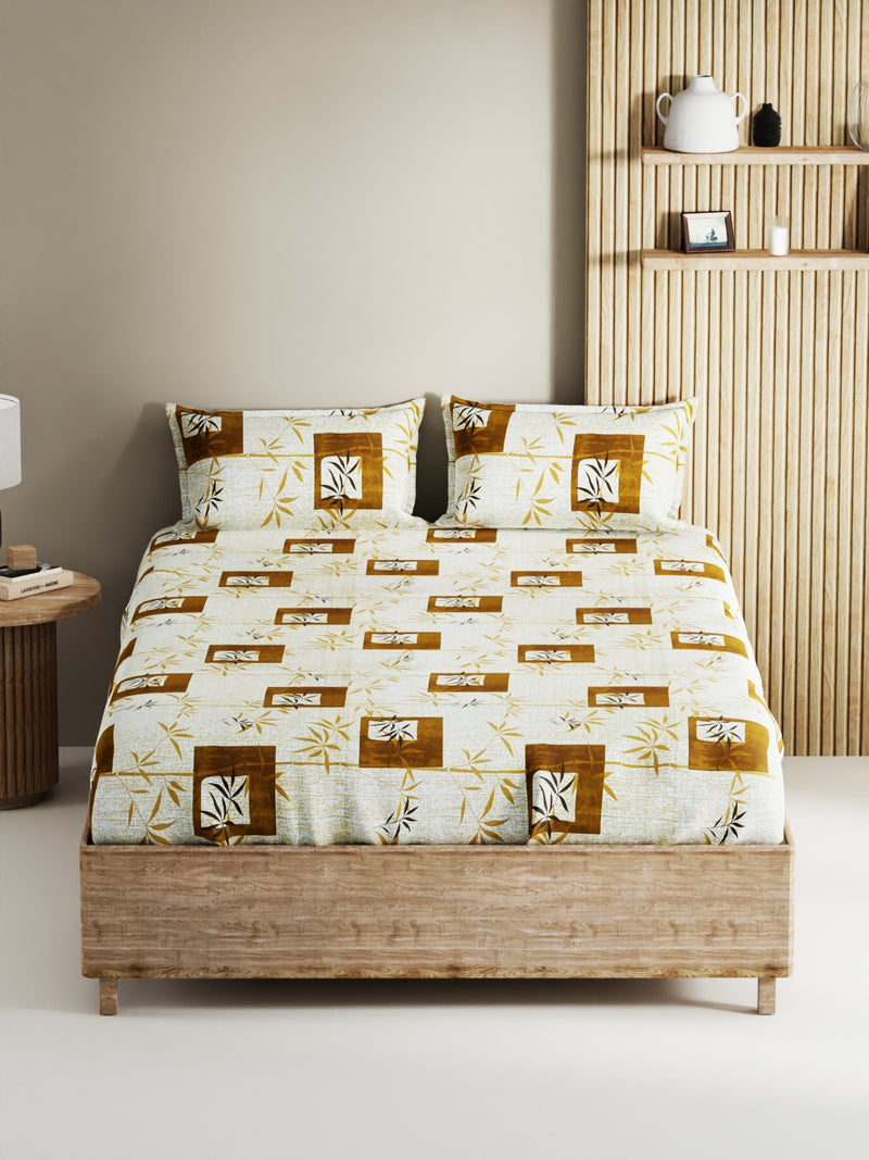 Soft 100% Natural Cotton, King Size Double Bedsheet With 2 Pillow Covers <small> (geometric-sage)</small>