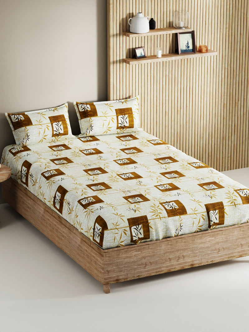 Soft 100% Natural Cotton, King Size Double Bedsheet With 2 Pillow Covers <small> (geometric-sage)</small>
